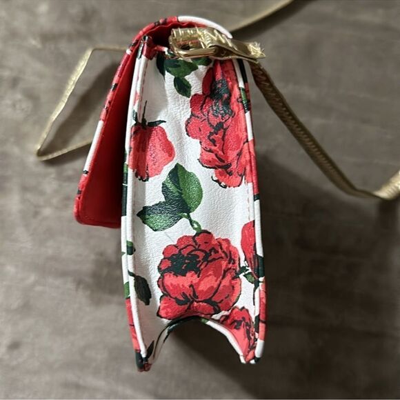 DISNEY Beauty & The Beast Rose Floral Gold Tone Faux Leather Mini Crossbody Bag - Picture 8 of 10
